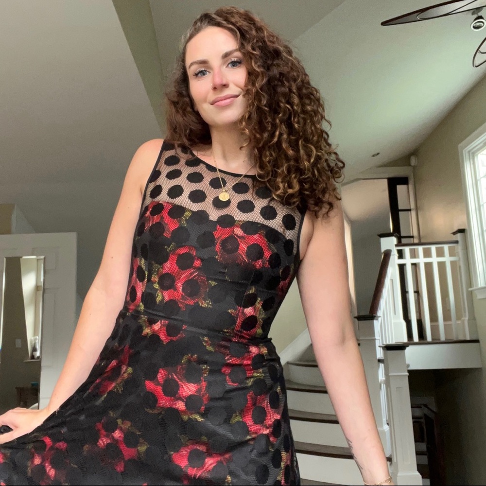 Betsey Johnson Polka dot and Rose Dress